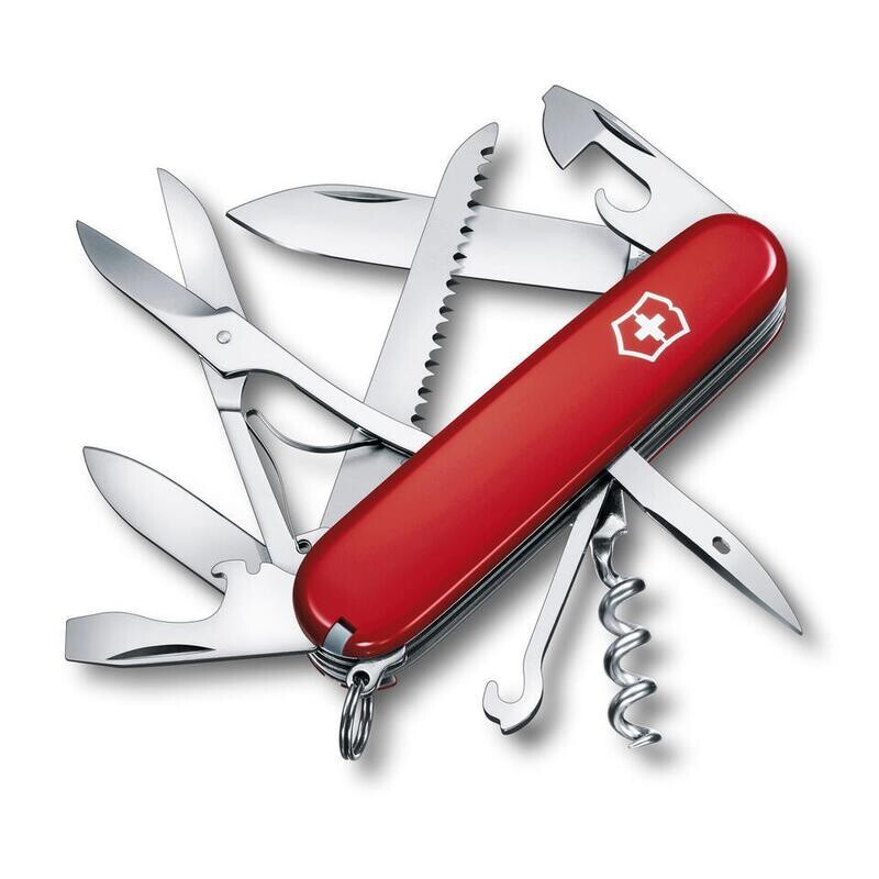 Victorinox Huntsman Coltellino Svizzero, 15 Funzioni, Forbici, Seghetto per Legno, Cavatappi, Rosso