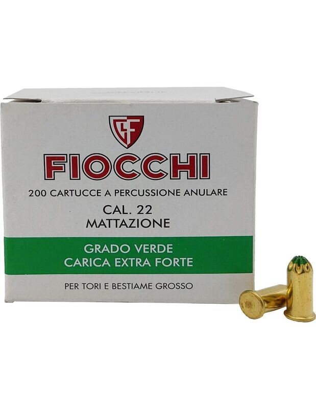 Cartucce da mattazione Fiocchi cal. 22 grado verde extra forte confezione 200 pz.