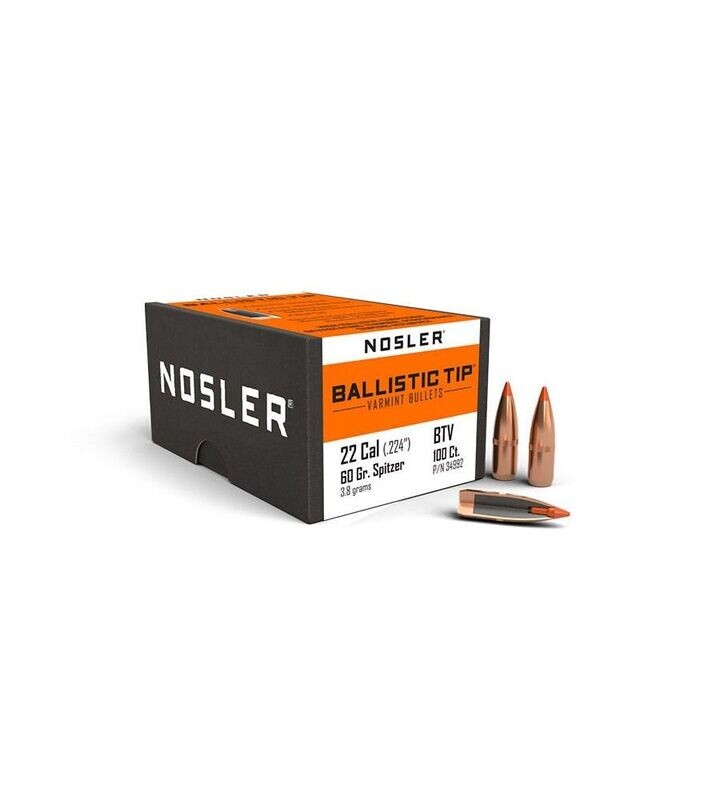 Nosler Ballistic Tip varmint 22 cal. (.224) 60 gr. Spitzer BTV