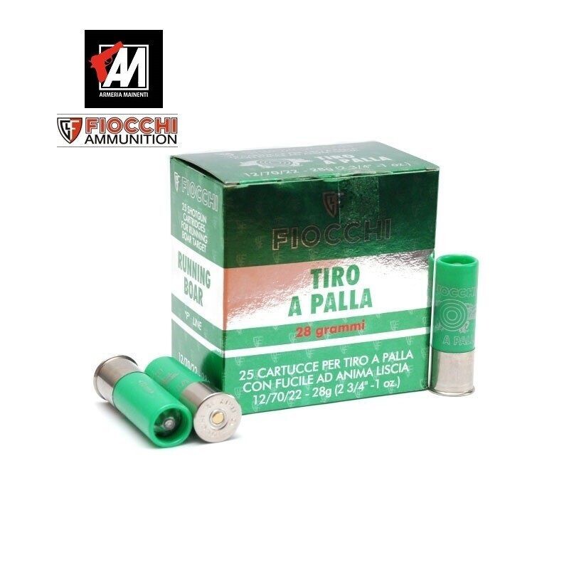 FIOCCHI CARTUCCE TIRO A PALLA 28G SLUG CAL.12 CERVO - CF. 25 PZ.