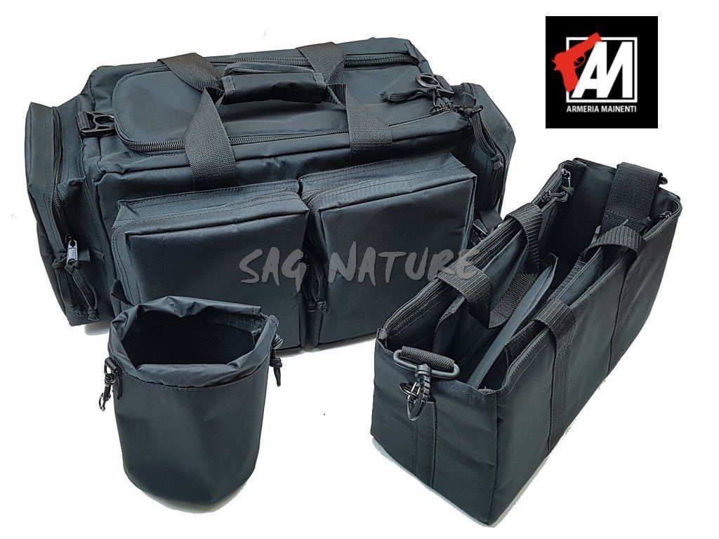 6201010 – BORSA TACTICAL – 5 TASCHE ESTERNE + 2 COMPARTI INTERNI 35X15X14 CM + BORSA CILINDRICA CON RETE SUL FONDO – MIS 55X35X25 CM –