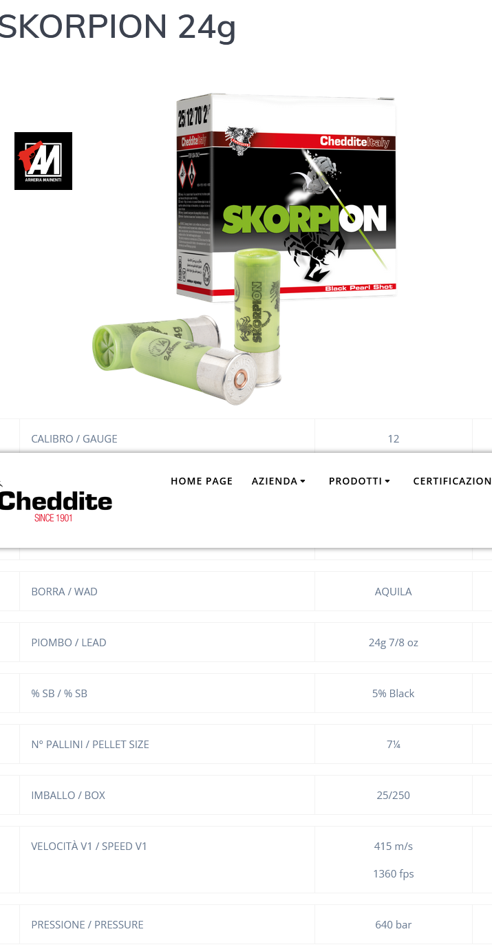 CARTUCCE TIRO CHEDDITE SKORPION 24 GR. 7,5 CF. 25 PZ.