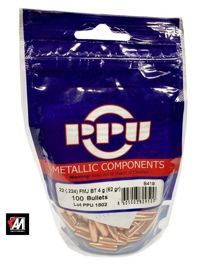 PPU PALLE CAL. 223  .224 55 GRS FMJ CONFEZIONI 100 PZ.