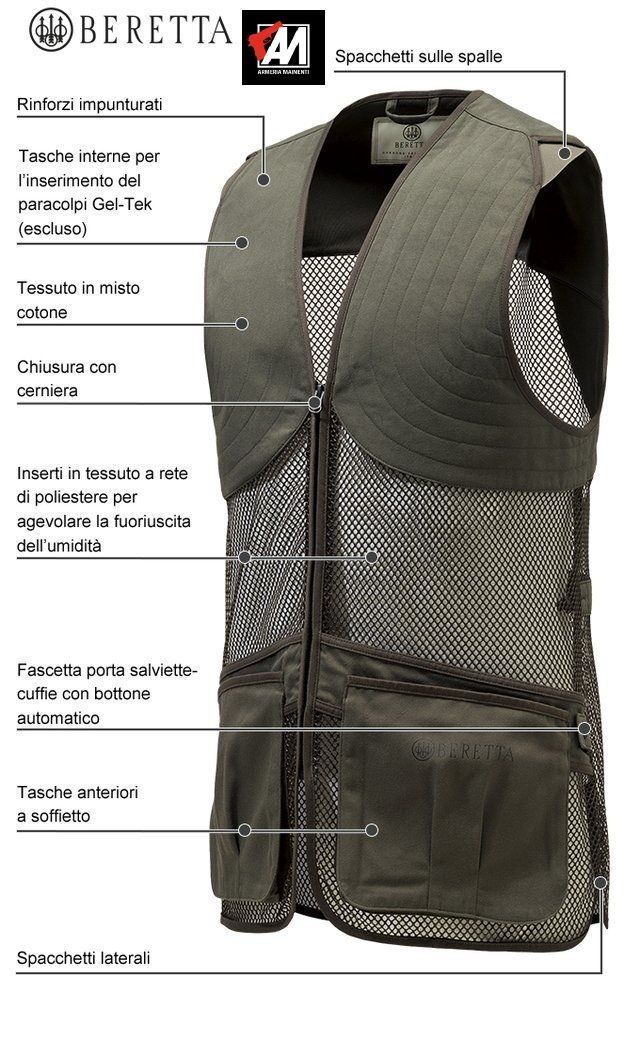 BERETTA Gilet Unisex Full Mesh Vest Green Moss  Cotone 35,00% Poliestere 65,00%