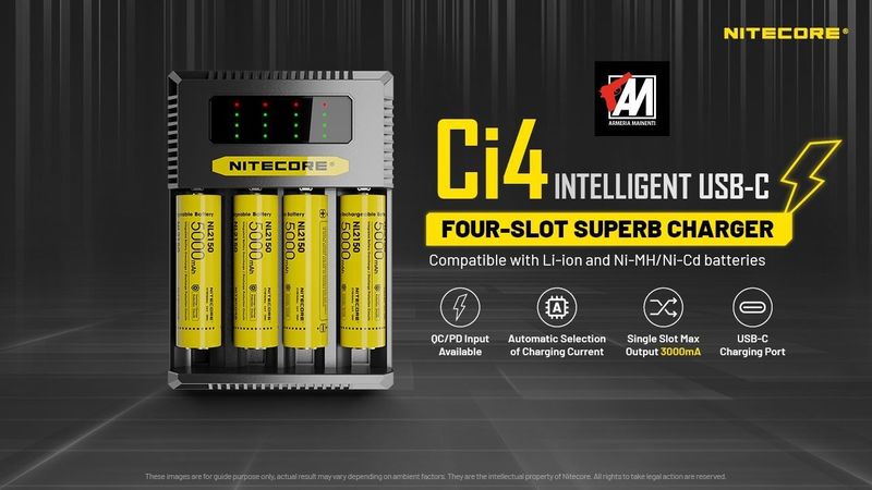 Nitecore - Ci4 Superb Charger - per Li-ion, Caricabatterie Universale