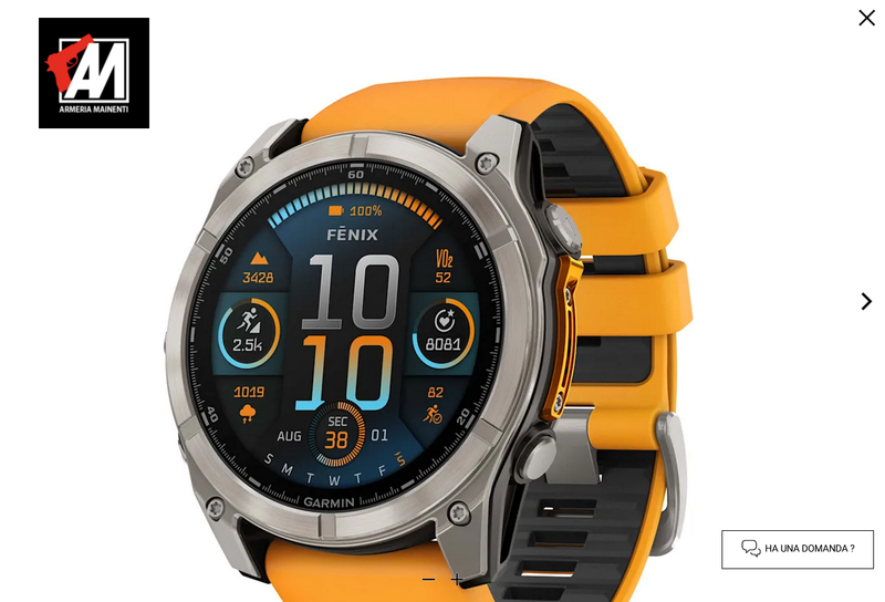 GARMIN Orologio FENIX  8  AMOLED - 51 mm, Sapphire, Titanium , C- Gray ORANGE