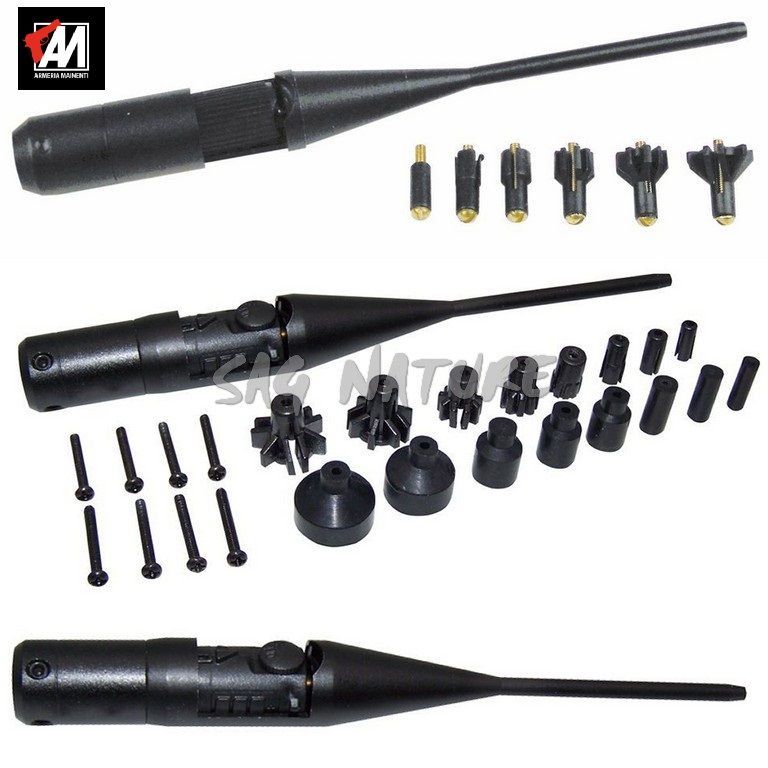 COLLIMATORE LASER UNIVERSALE CON 5 ADATTATORI PER CARABINA – 1 CACCIAVITE E 3 BATTERIE AG13