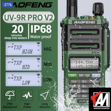 BAOFENG mod. UV-9R Pro V2 Tri Power 10W RICETRAMISTTENTE COLORE NERO