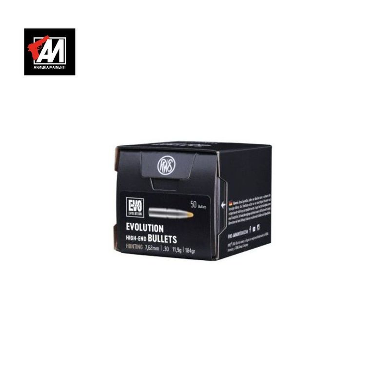 RWS EVOLUTION  Palle calibro 7,62.308'' 184 grs Conf. da 50 palle cod.RWS 2315959