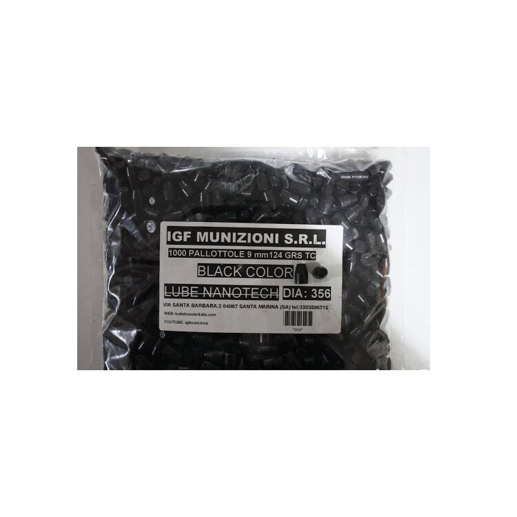 IGF OGIVE BLACK COLOR CONF. 1000 PZ R.N. 124 GRS CAL 9 LUGER (FATTE PER 9 LUGER) IGF OGIVE BLACK COLOR CONF. 1000 PZ R.N. 124 GRS CAL 9 LUGER (FATTE PER 9 LUGER)