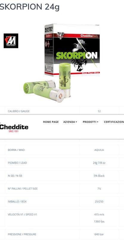 CARTUCCE TIRO CHEDDITE SKORPION 24 GR. 7,5 CF. 25 PZ.