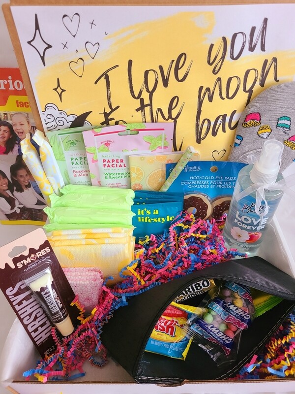 I Love You to the Moon and Back Menstruation Care Package, Yellow Gift, Gifts for Tweens, Gifts for Teens