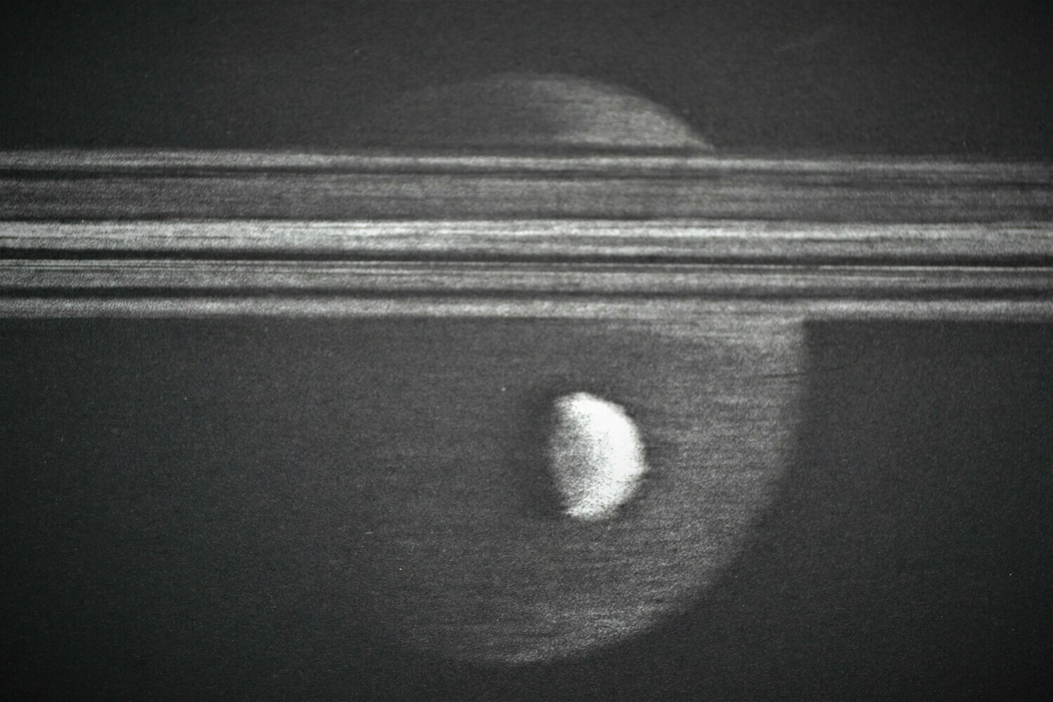 Print : Rings of Saturn with Enceladus and Titan