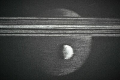 Print : Rings of Saturn with Enceladus and Titan