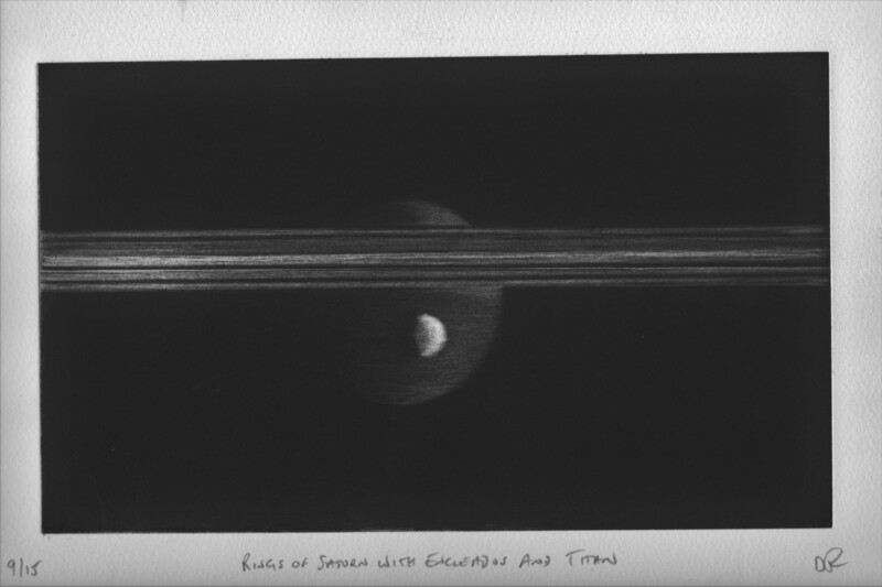 Print : Rings of Saturn with Enceladus and Titan