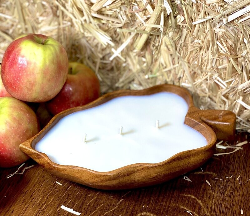 Carved Wood Fall Leaf Bowl Candle