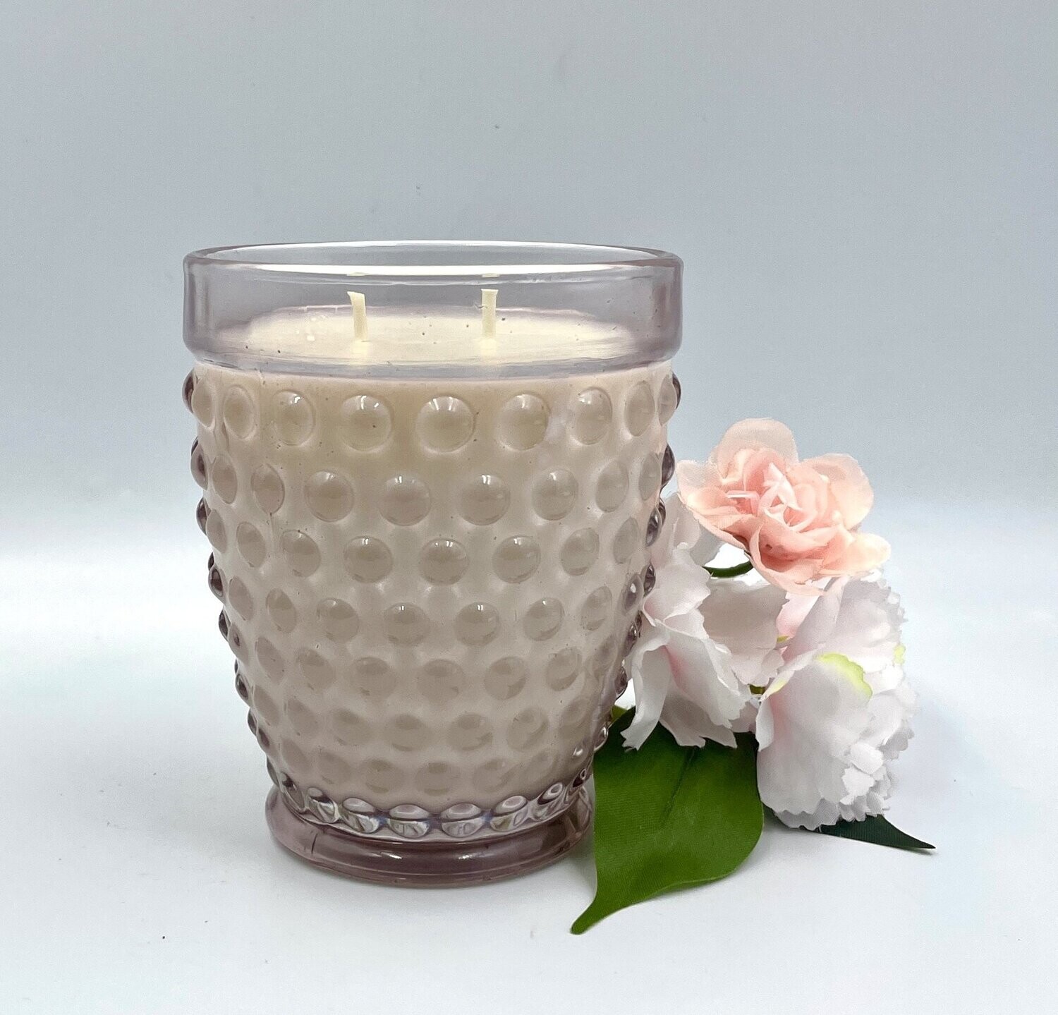 Pretty Pink Hobnail Glass Candle