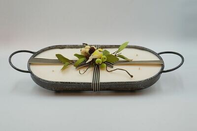 Galvanized long tray candle with handles
