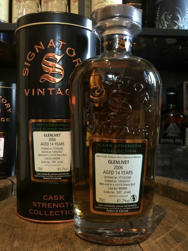 Glenlivet 14 Jahre Signatory 2006/2021 mit 0,7L und 61,7% Glenlivet 14 Jahre Signatory 2006/2021 mit 0,7L und 61,7%