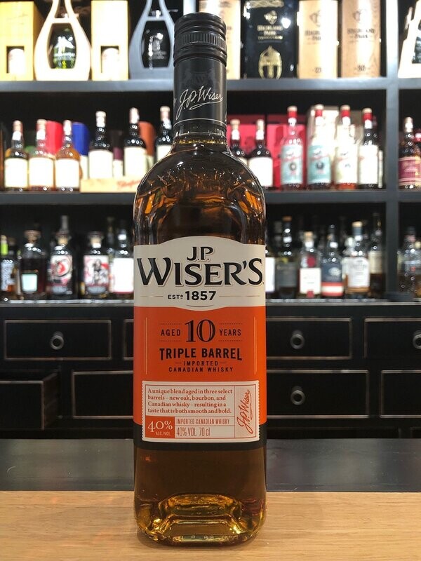 J.P. Wiser's 10 Jahre Triple Barrel mit 0,7l und 40% J.P. Wiser's 10 Jahre Triple Barrel mit 0,7l und 40%