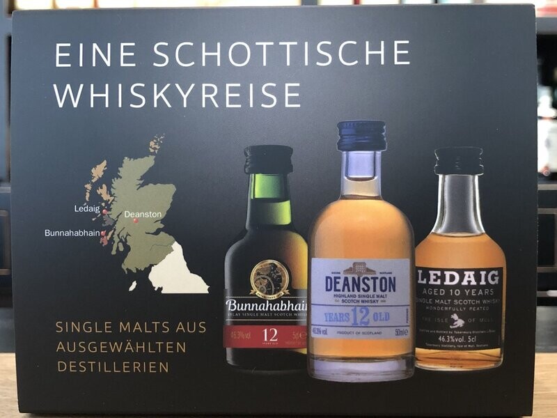 Miniaturenset Eine Schottische Whiskyreise – Bunnahabhain, Deanston und Ledaig Miniaturenset Eine Schottische Whiskyreise – Bunnahabhain, Deanston und Ledaig