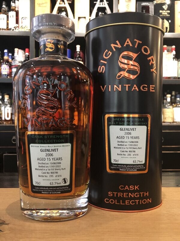Glenlivet 15 Jahre Signatory 2006/2022 mit 0,7L und 63,7% Glenlivet 15 Jahre Signatory 2006/2022 mit 0,7L und 63,7%