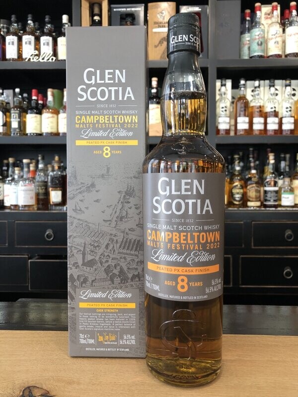 Glen Scotia 8 Jahre Peated PX Sherry Cask Campbeltown Festival 2022 mit 0,7L und 56,5%