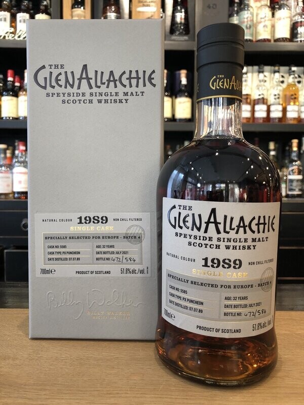 GlenAllachie 32 Jahre 1989/2021 PX Puncheon #5585 mit 0,7l und 51,6% GlenAllachie 32 Jahre 1989/2021 PX Puncheon #5585 mit 0,7l und 51,6%