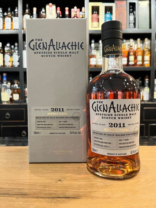 GlenAllachie 11 Jahre 2006/2021 Ruby Port Pipe Cask #7463 mit 0,7l und 59,5% GlenAllachie 11 Jahre 2006/2021 Ruby Port Pipe Cask #7463 mit 0,7l und 59,5%