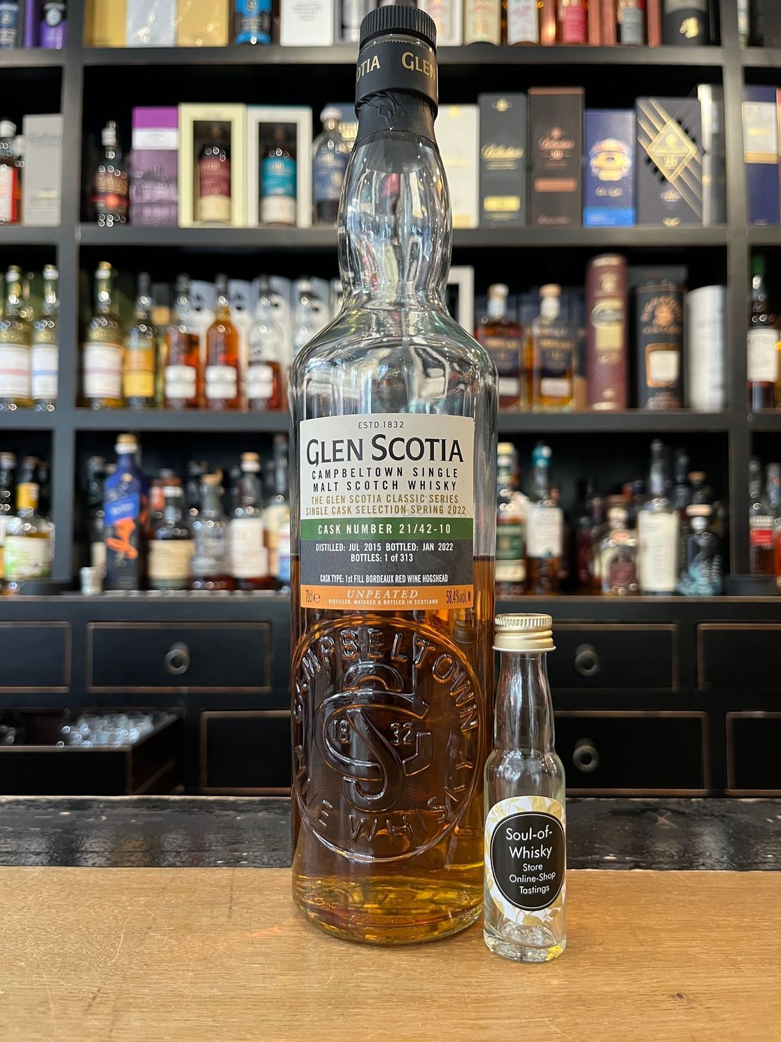 Glen Scotia Single Cask first Fill Bordeaux Sample mit 2cl und 58,4%