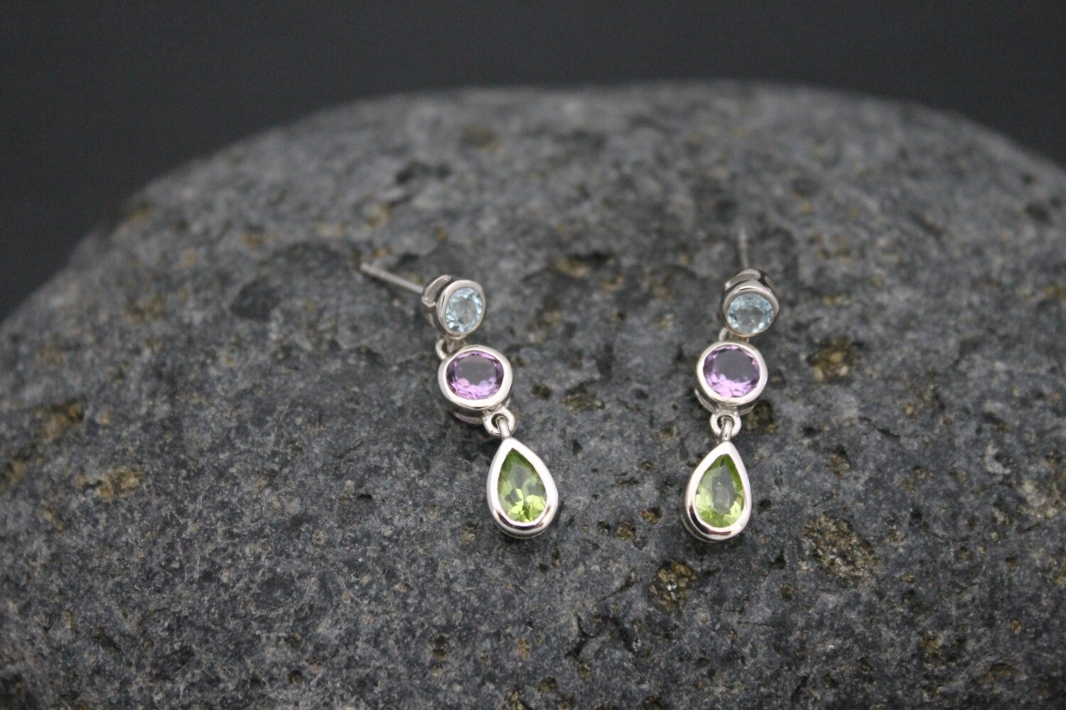 Earrings - Blue topaz, Amethyst &amp; Peridot