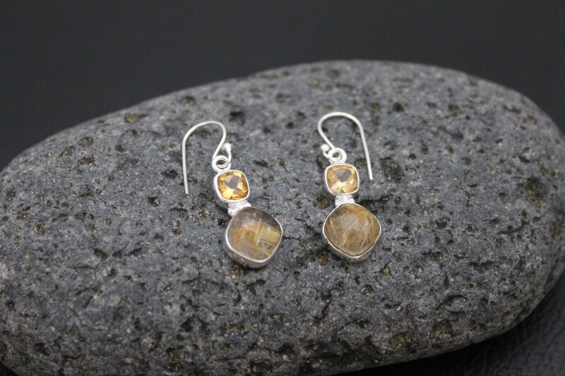 Earrings - Citrine &amp; Rutilated Quartz