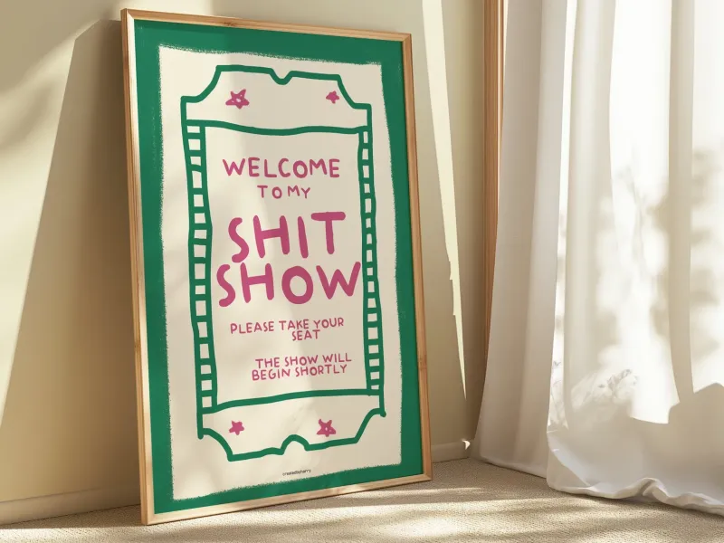 'Welcome To My Shitshow' print roze/groen