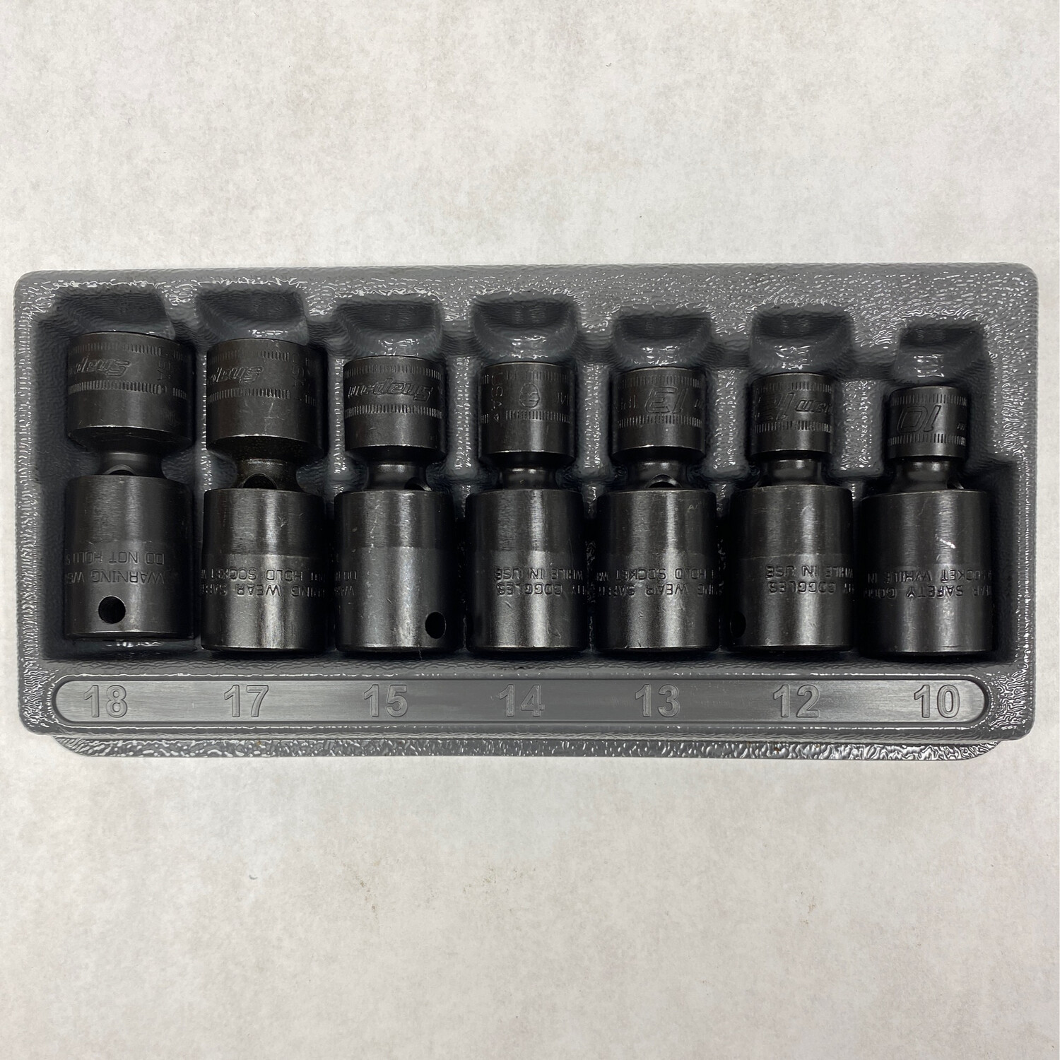 NEW Snap On 7pc 3/8” Drive 6-Point Impact Swivel Socket Set, 10,12-15,17-18mm