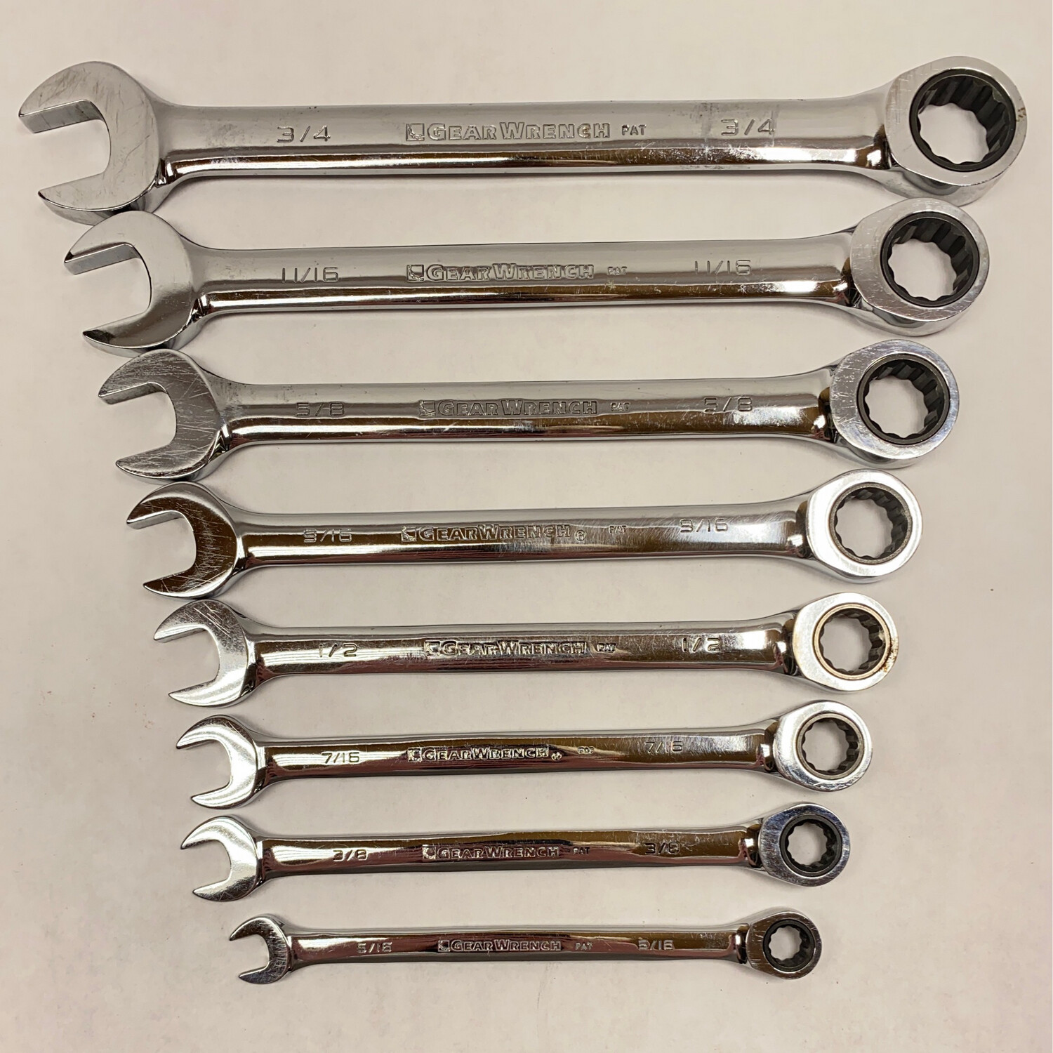 Gearwrench 8pc 12-Point SAE ratcheting Combination Wrench Set, 5/16”-3/4”