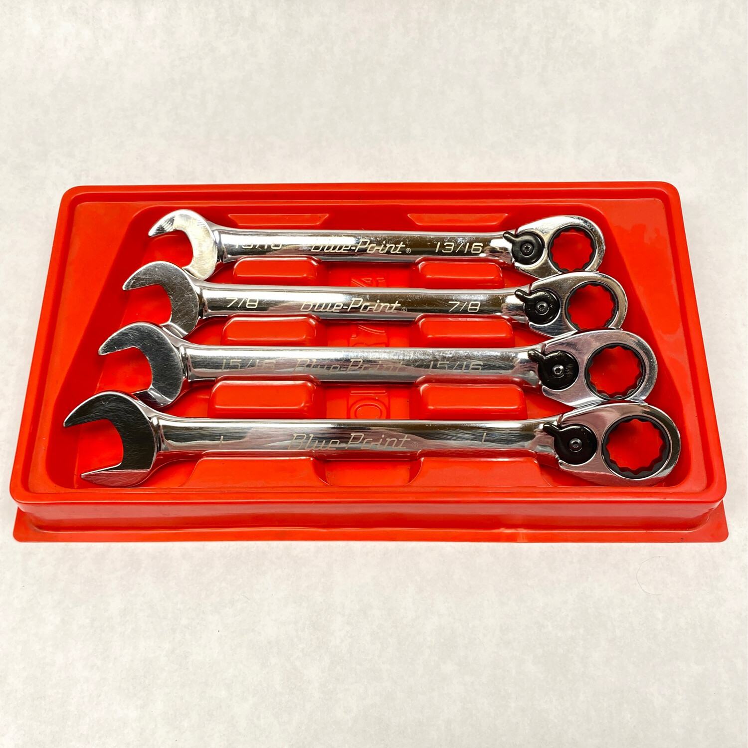 Blue Point 4-Piece Metric 12pt SAE 15° Offset Ratcheting Box/Open End Wrench Set (13/16”-1”) BOER704