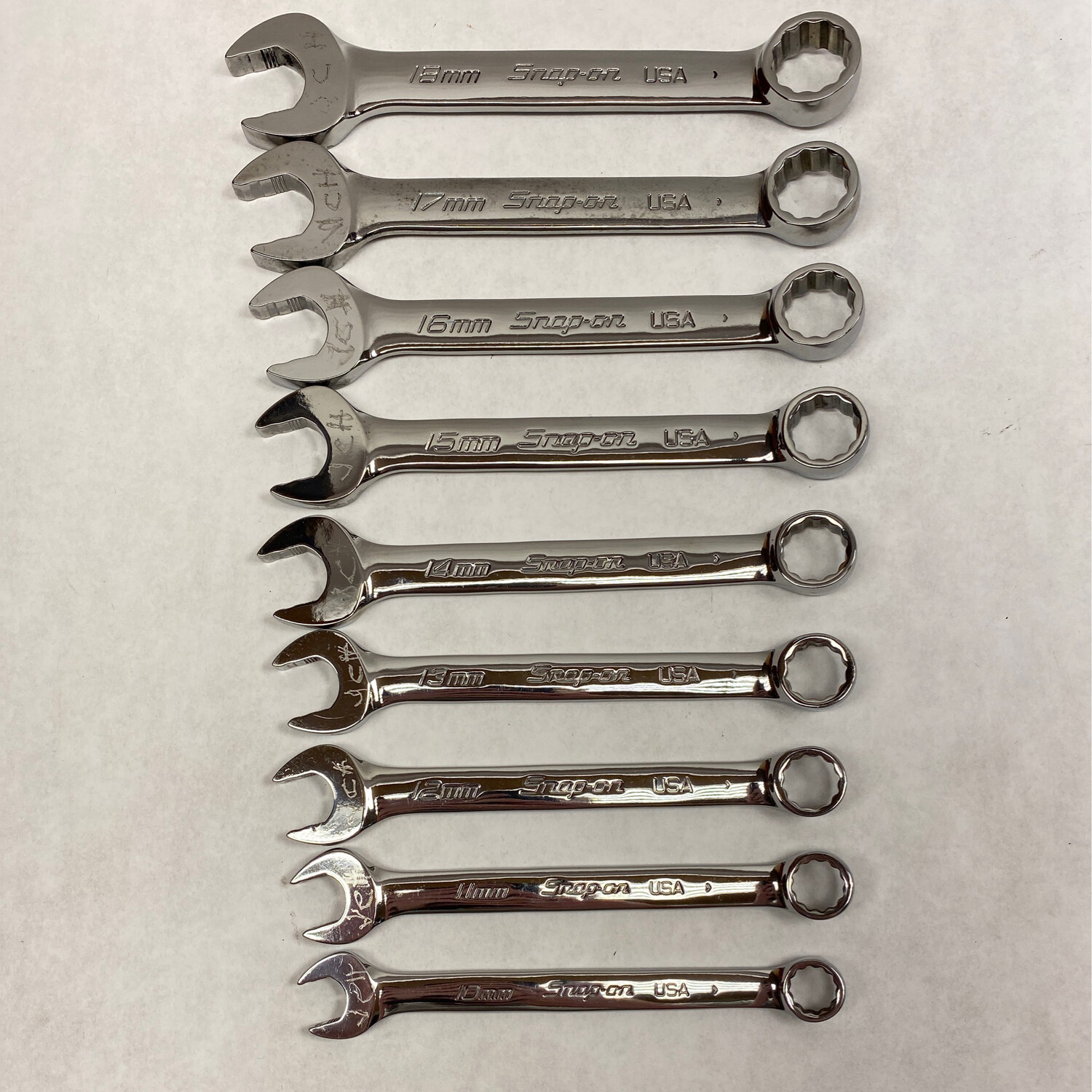 Snap On 9Pc 12-Point Metric Flank Drive® Short Combination Wrench Set 10-18mm