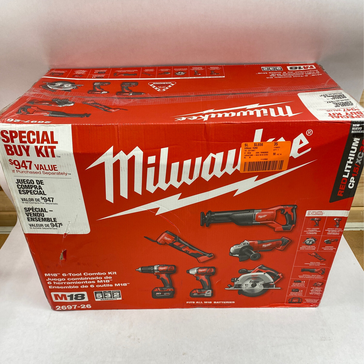 Milwaukee M18 6 Tool Combo Kit, 2697-26