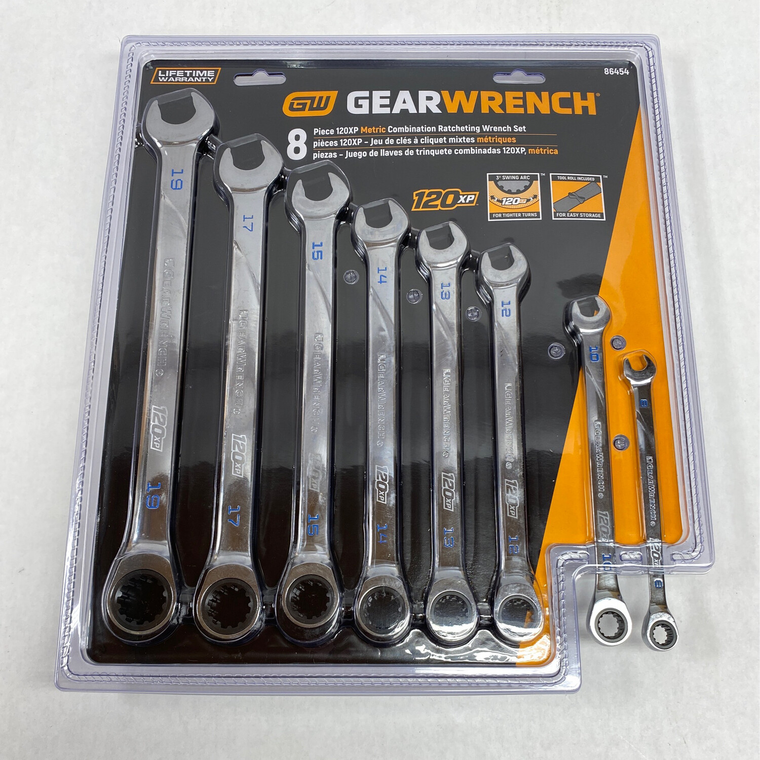 GearWrench 8 Piece 120XP Metric Combination Ratcheting Wrench Set 8-19MM, 86454