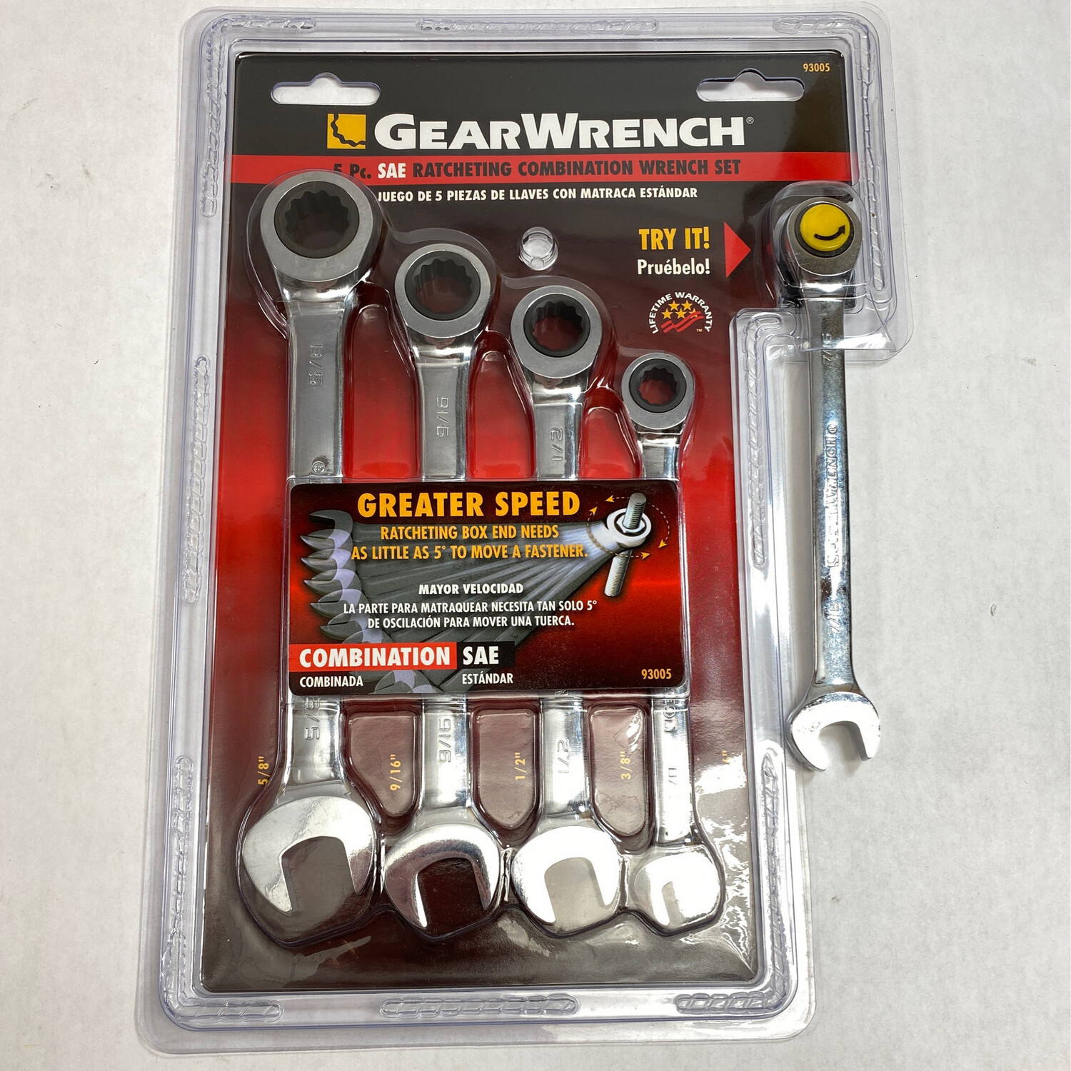 Gearwrench 5 Pc SAE Ratcheting Combination Wrench Set, 93005