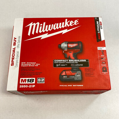 Milwaukee M18 Compact Brushless 1/4” Hex Impact Driver Kit, 2850-21P