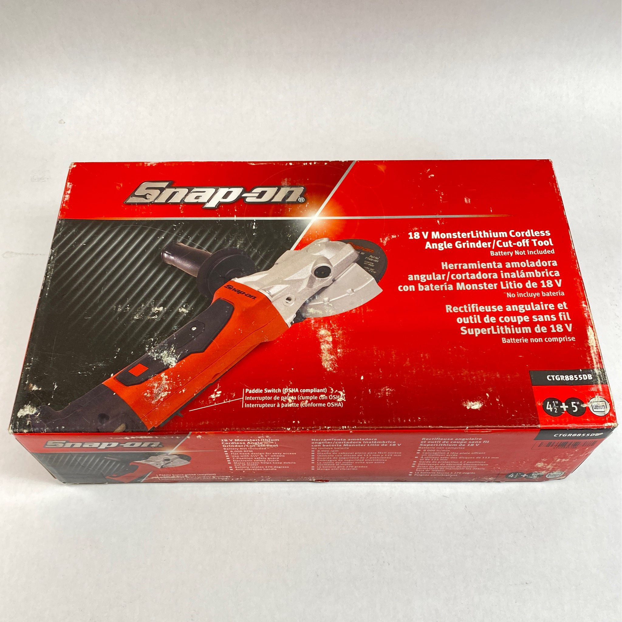 Snap On 18v MonsterLithium Cordless Angle Grinder Cut Off Tool with Safety Switch Tool Only CTGR8855DB
