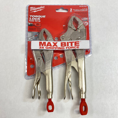 Milwaukee 2 Pc. Max Bite 7” & 10” Curved Jaw Locking Pliers Set, 48-22-3702