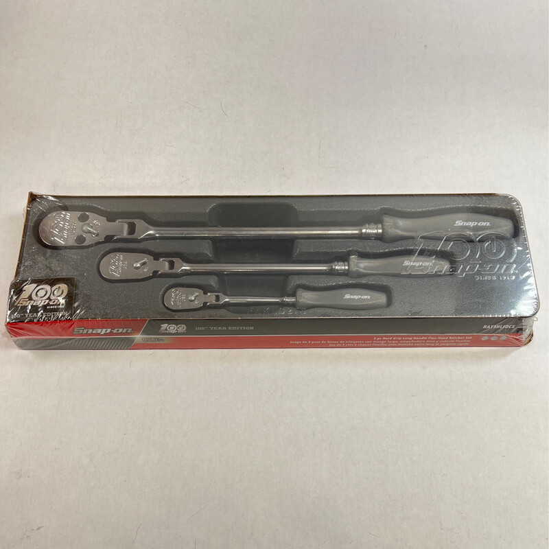 Snap On 100th 3 Pc. Hard Grip Long Handle Flex-Head Ratchet Set