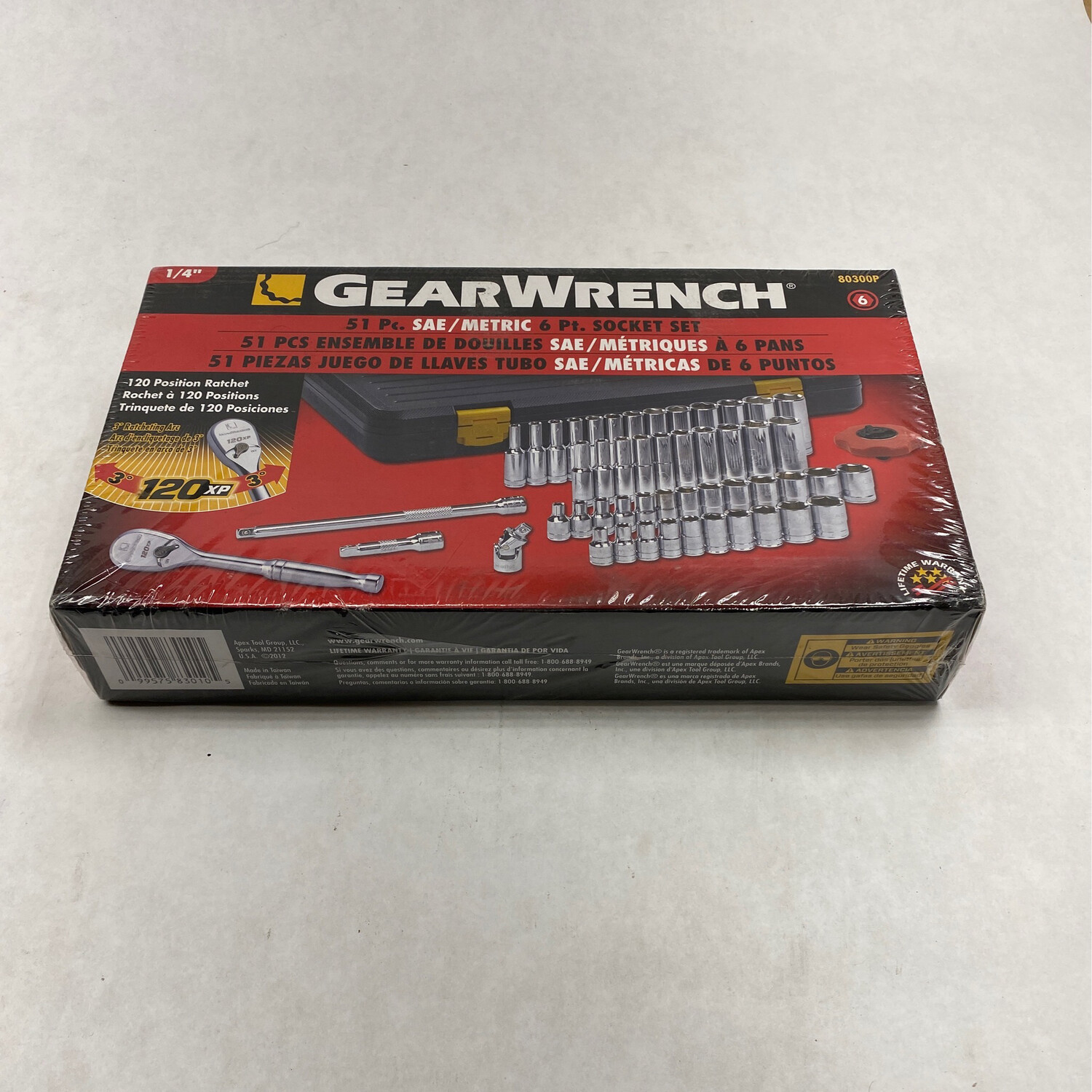 Gearwrench 51pc. 1/4” Drive SAE/Metric 6 Pt. Socket Set, 80300P