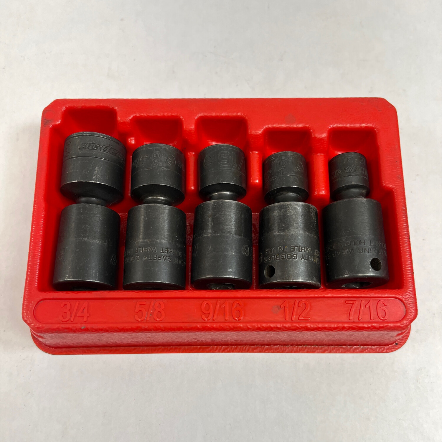 Snap On 5 Pc. 3/8" Drive 6Point SAE Flank Drive Shallow Impact Swivel