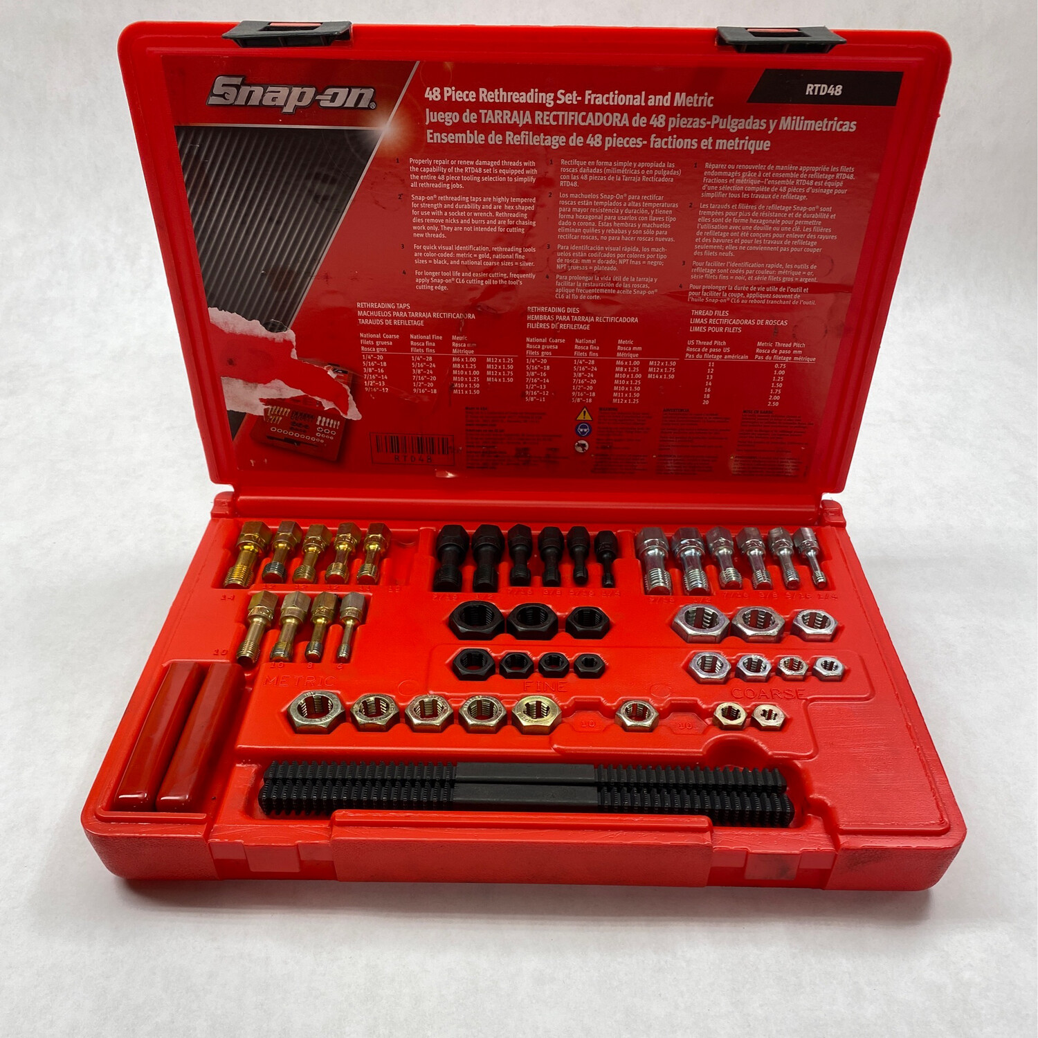 Snap On 48pc. SAE and Metric Rethreading Set, RTD48 Shop Tool Swapper