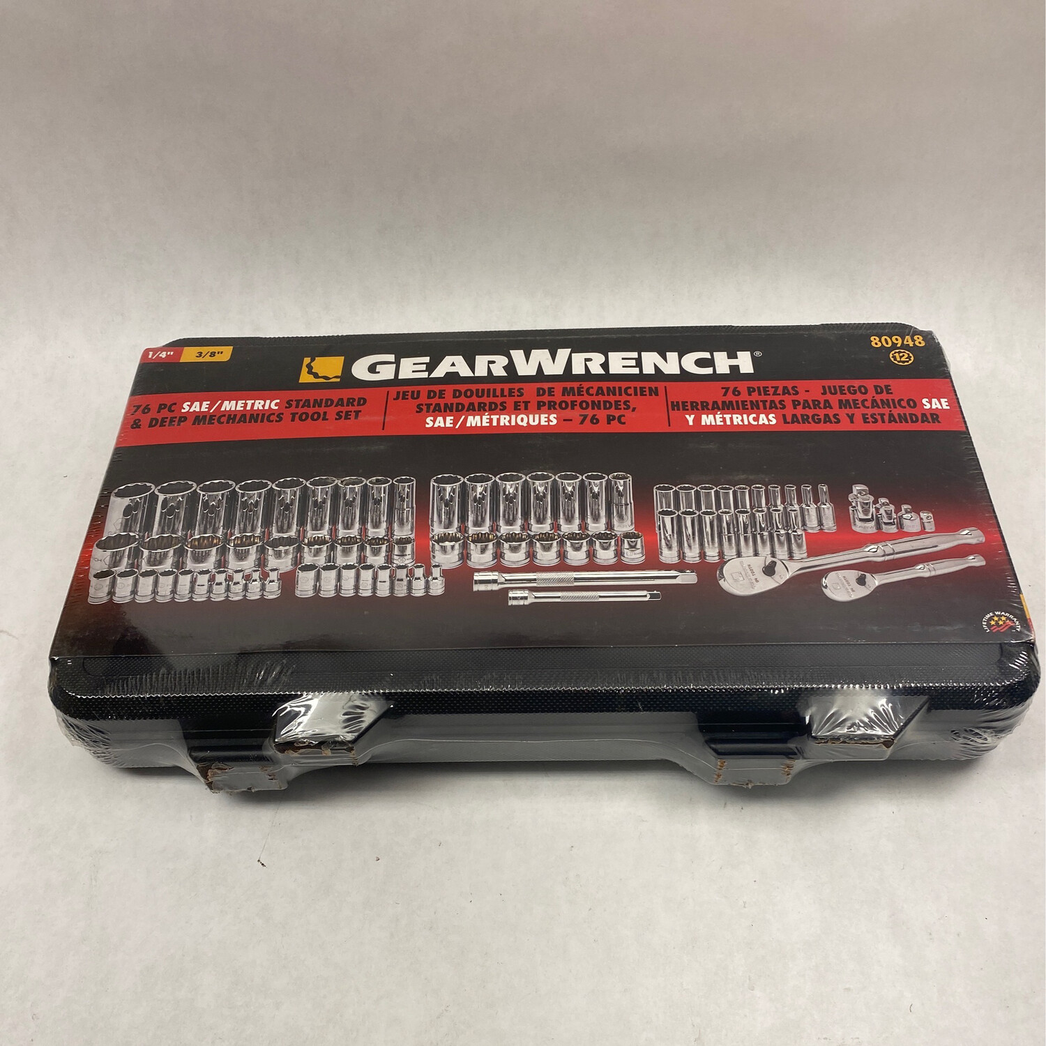 Gearwrench 76 Pc. 1/4” & 3/8” Drive SAE/Metric Standard And Deep Well Mechanics Set, 80948