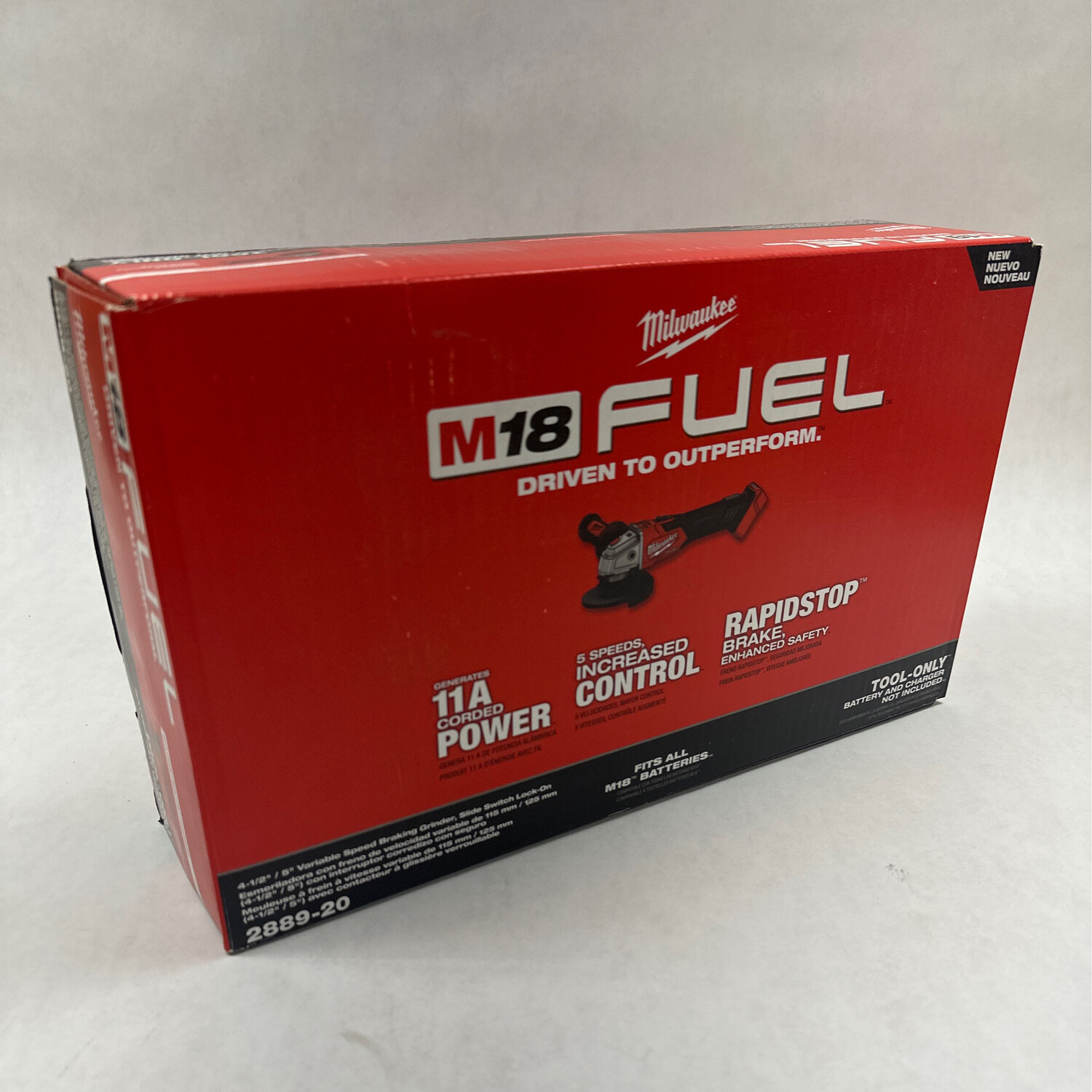 Milwaukee M18 Fuel 4-1/2” / 5” Variable Speed Braking Grinder, Slide Switch Lock-On, 2889-20