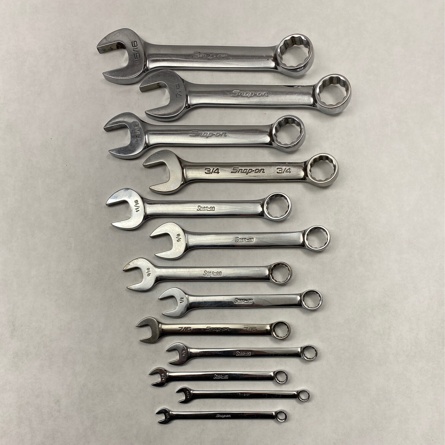 Snap On 13 pc 12-Point SAE Flank Drive Short Combination Wrench Set (1/4-15/16”)